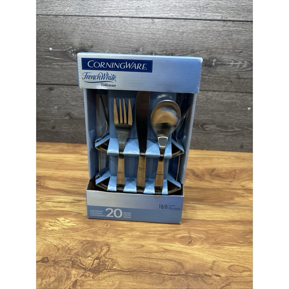 CorningWare French White Flatware Set 20 Piece 18/8 Stainless Steel New In Box